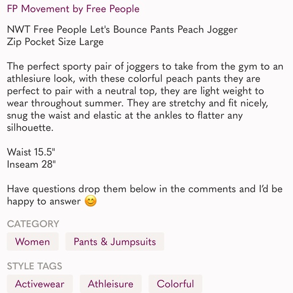 Free People! FP Movement Let's Bounce Pants Joggers In Peach NWT! - Picture 9 of 9